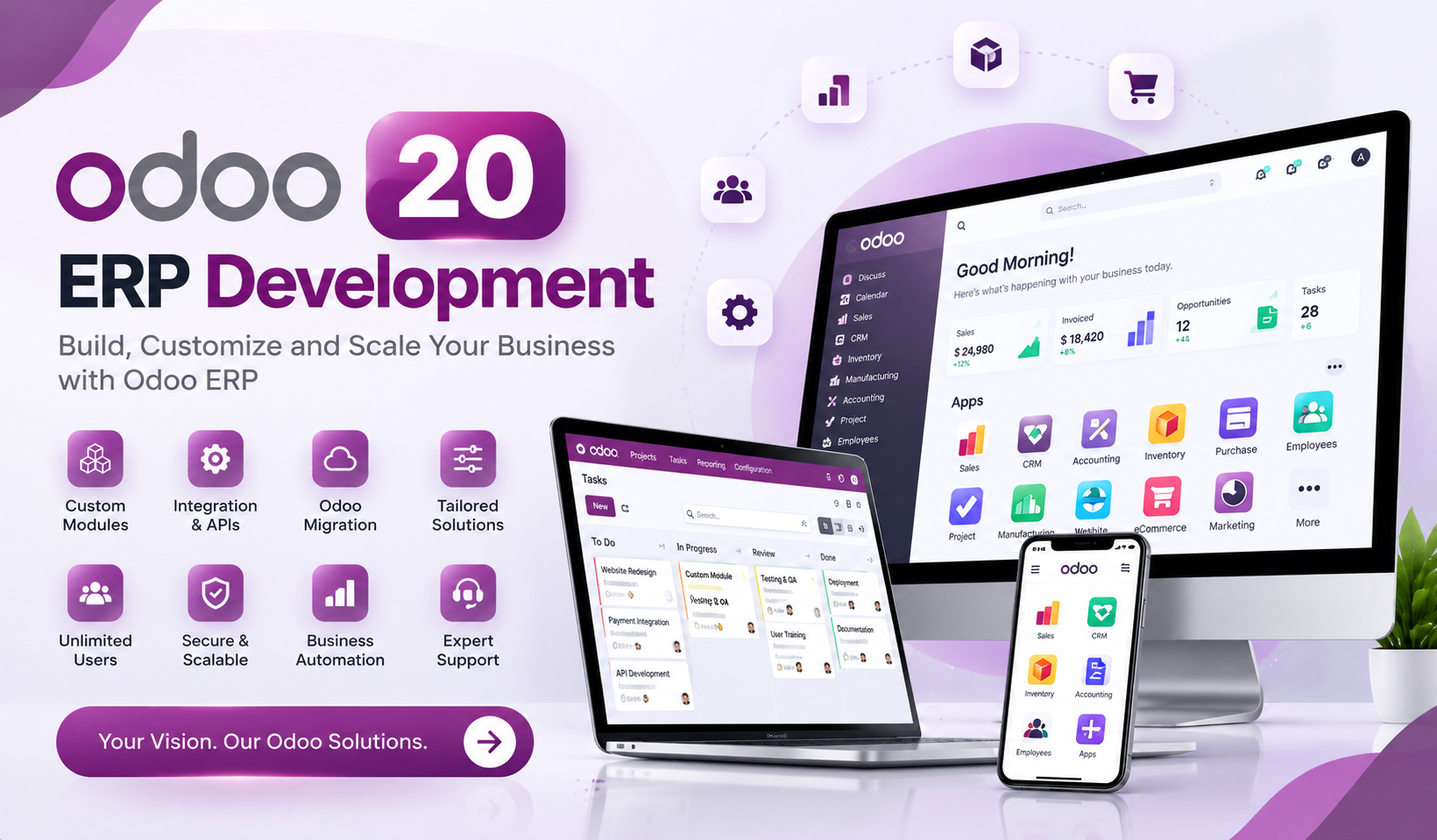 Odoo 20 ERP Development - build, customize and scale your business with Odoo ERP